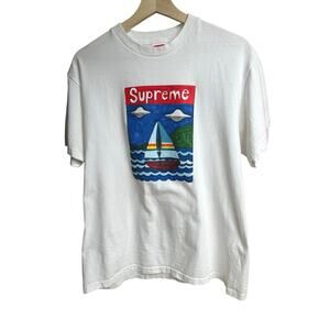 Supreme White Sailboat Cotton Tee - Size M - Mint